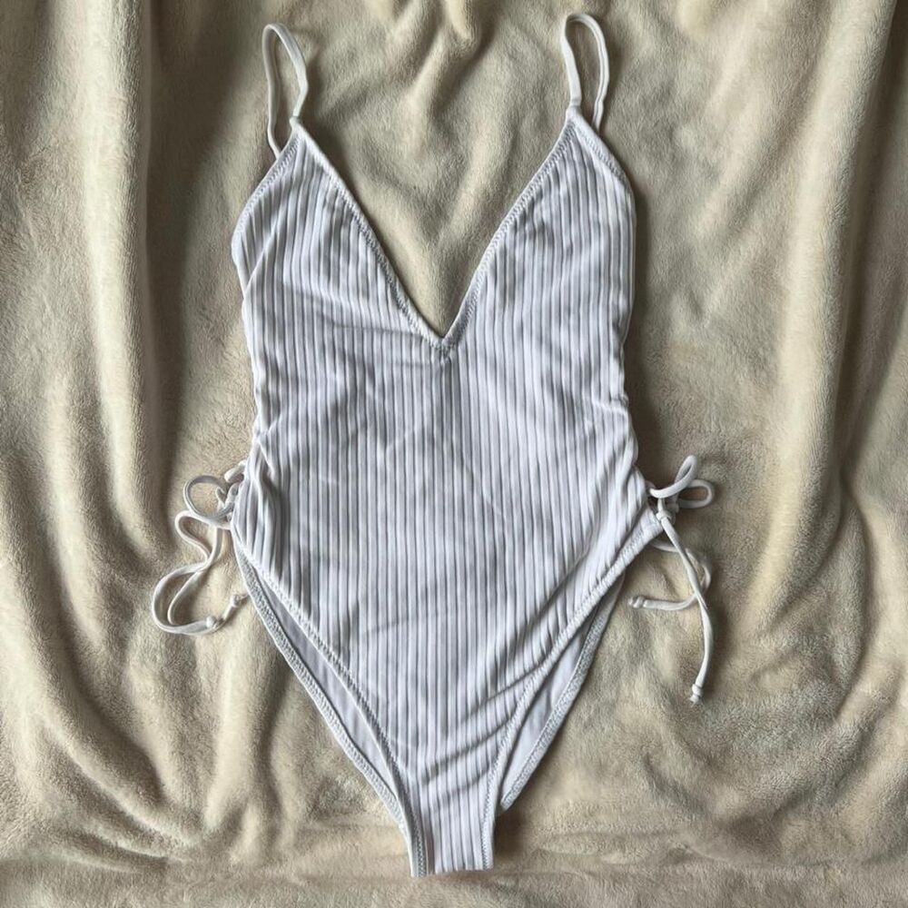 Zara White Ribbed One-Piece Swimsuit